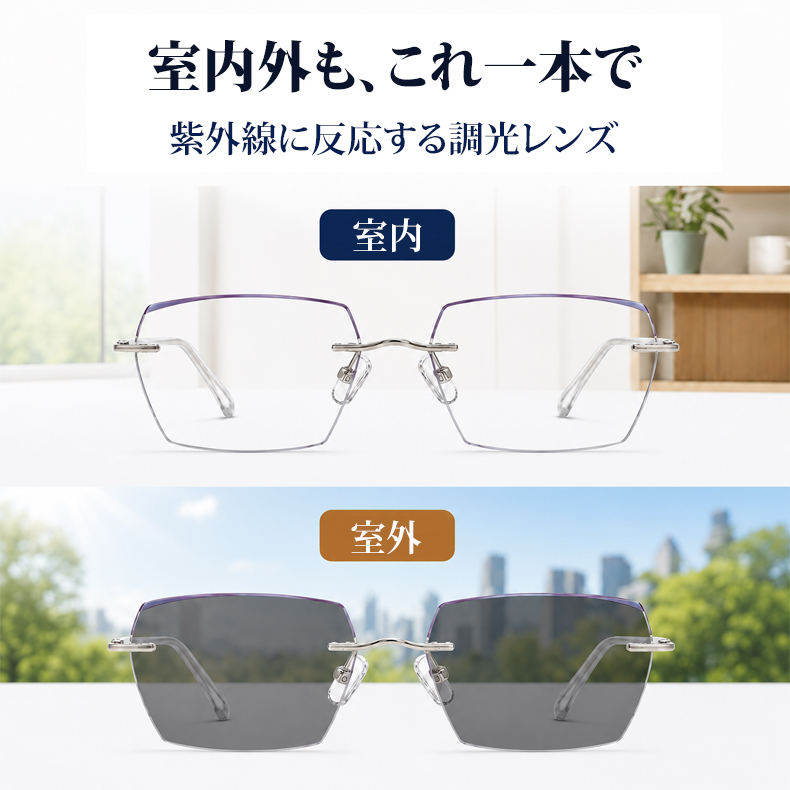 Eterlens｜リムレススクエア型ビジネス用調光リーディンググラス