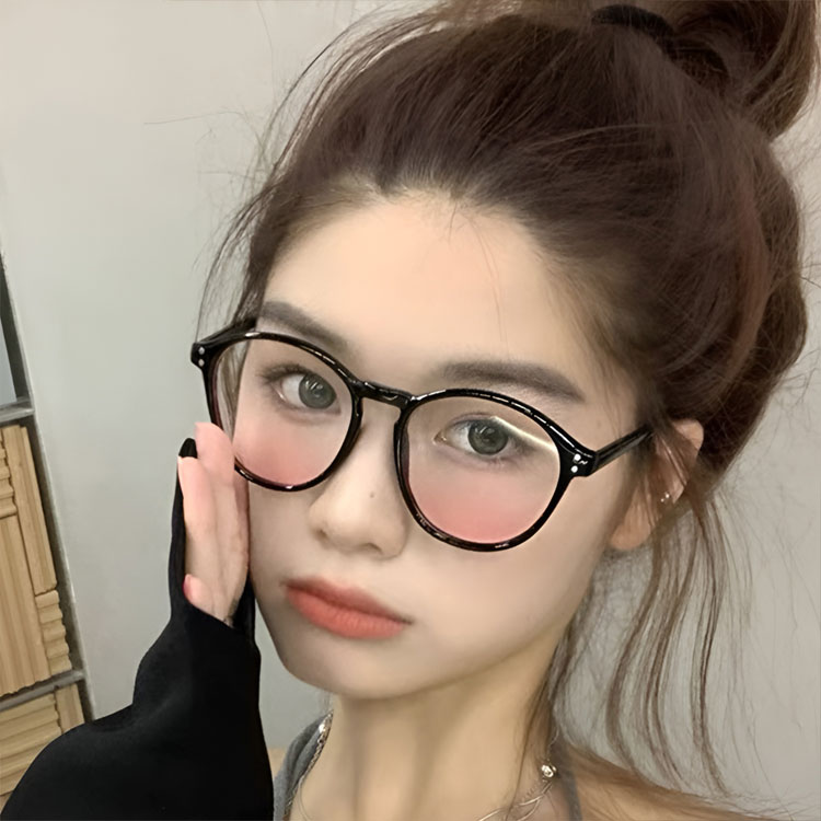 【小顔効果・すっぴん隠し】Eterlens チークカラービッグフレーム伊達メガネ | 超軽量TR素材 | 華やかなチークカラー | ブルーライトカット・お洒落・度なし伊達眼鏡 - 商品画像 4/9 (Round RxReady)