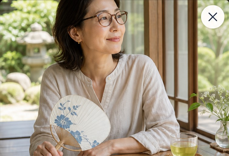 眼鏡をかけて夏のひとときを楽しむ女性