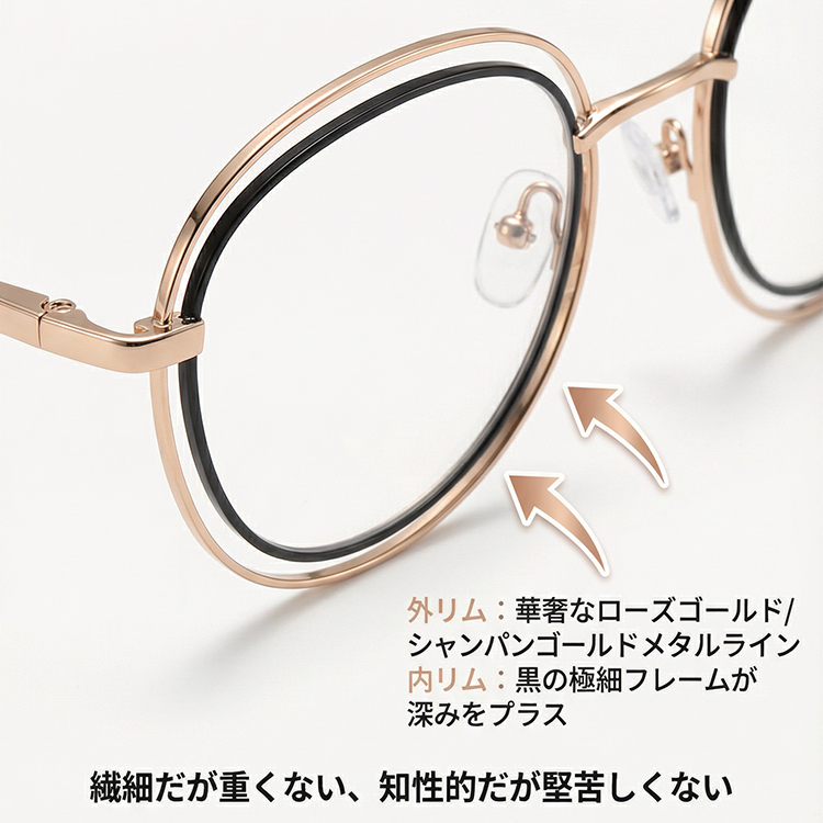 【レトロモダン・小顔効果】Eterlens オーダーメイドメガネ ラウンド型 | 軽く丈夫なチタン合金フレーム | 度付き対応・ブルーライトカット・男女兼用