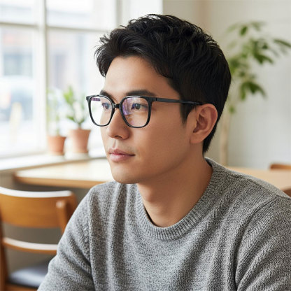 Eterlens 知性の窓｜17.8g  レトロ感漂うビッグフレームメガネ | ファッショナブルなグラデーションカラー｜素っぴんでも盛れる一本