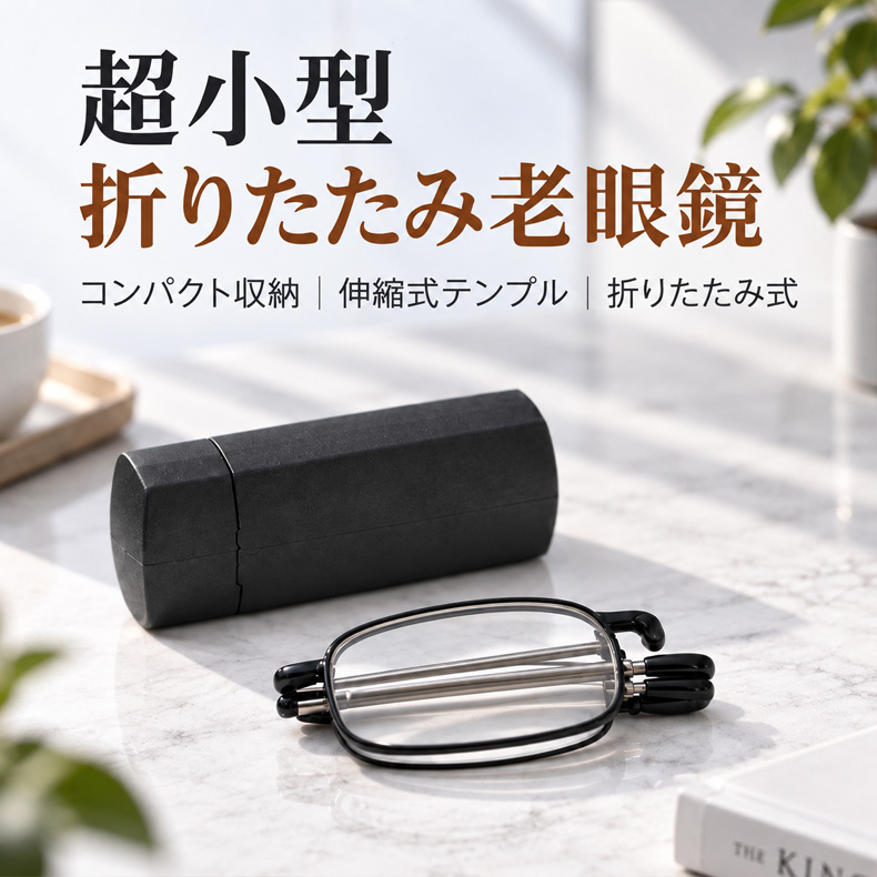 【車のキーほどのコンパクトサイズ】 Eterlens 超小型 折りたたみリーディンググラス │ ブルーライトカット対応 │スマホ・PC用 男女兼用