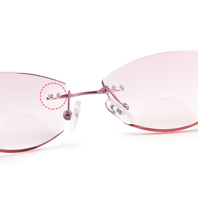 Eterlens｜エッジカットピンクレンズリムレス老眼鏡｜遠近両用ブルーライトカット｜高級感が漂うビジネススタイル