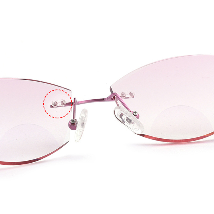 Eterlens｜エッジカットピンクレンズリムレス老眼鏡｜遠近両用ブルーライトカット｜高級感が漂うビジネススタイル