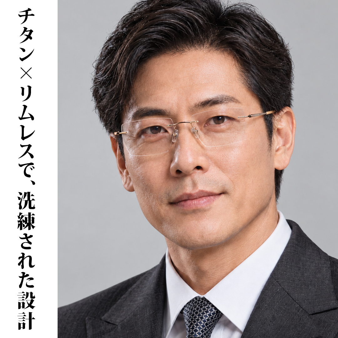 【締めつけ感を抑えた快適設計】Eterlens 純チタン・リムレスメガネ｜約7.5g超軽量設計｜UVカット｜調光レンズ｜オフィス・通勤に｜レンズカスタマイズ対応 商品画像 3