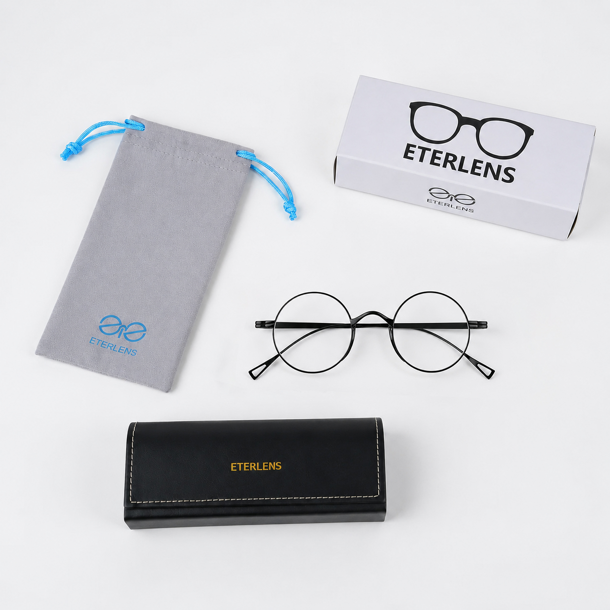 [ブラック]Eterlens KL 時の円環コレクション『刻』｜8.8g 超軽量のチタン製レトロラウンドメガネ｜度付き可能｜匠の技が光る一本