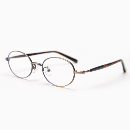 Eterlens|楕円形メタルフレーム|ブルーライトカットで目を守る|レトロ風メガネ