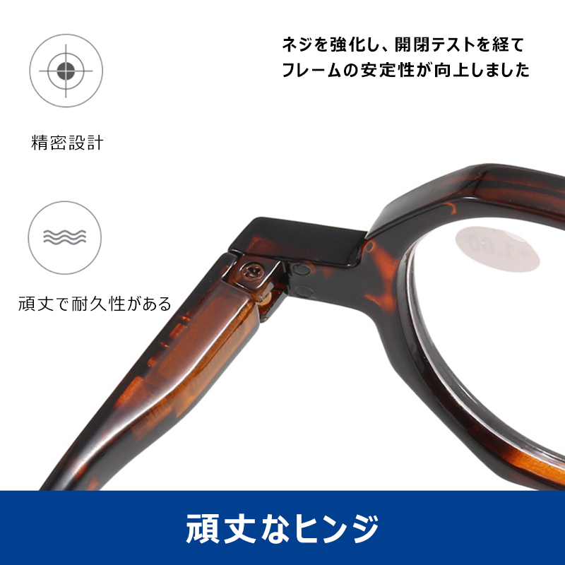 クリア読書用老眼鏡  | おしゃれなべっ甲で若々しく | 家庭用リラックス必需品 | Round BlueGuard - 商品画像 5/11