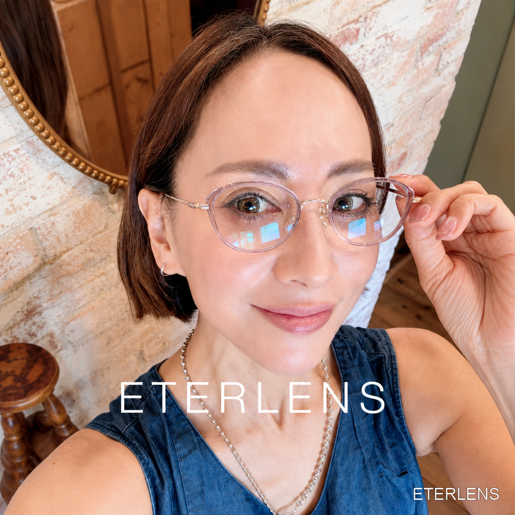 【小顔効果・高級感溢れる】Eterlens フォックス型メガネ | 14.4g超軽量TR+合金フレーム | 度付き対応・ブルーライトカット・レディース