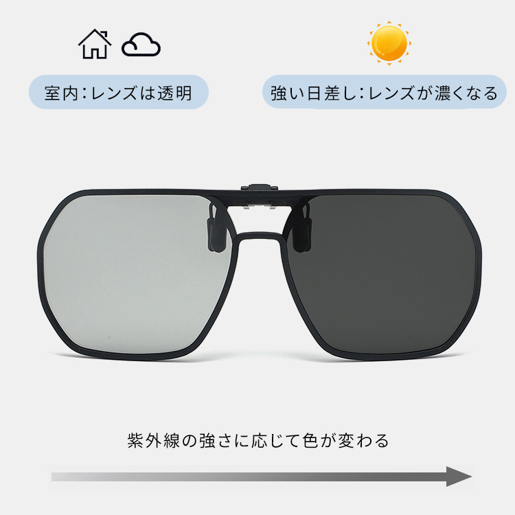 Eterlens｜9.1g ダブルブリッジアビエーター型｜眩しさ対策・調光レンズ｜跳ね上げ式クリップオンドライブメガネ - 商品画像 3/10 (Aviator Polar)