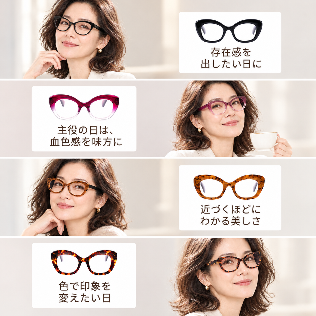 【若見え・小顔効果】Eterlens フォックス型 老眼鏡 おしゃれ | 究極の小顔効果ビッグフレーム | 上品さ漂うレディース老眼鏡
