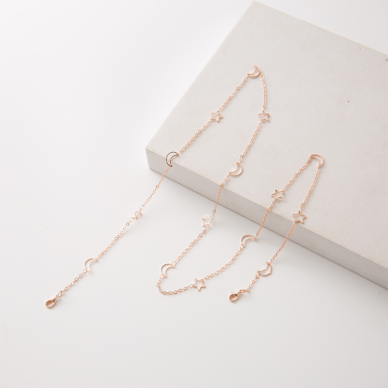 Eterlens | 色落ちしない 星と月の透かし彫りメガネチェーン