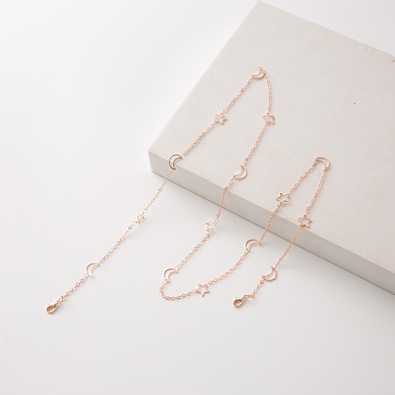 Eterlens | 色落ちしない 星と月の透かし彫りメガネチェーン