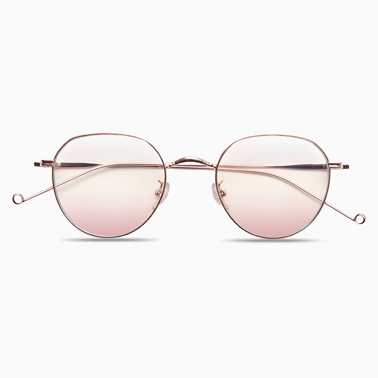 Eterlens|ゴールドリムチークカラーレンズメガネ|小顔効果ブルーライトカット|レトロクラシック