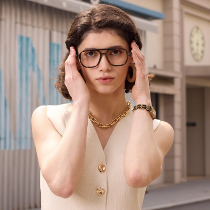 Eterlens｜アビエーターダブルブリッジリベットメガネ｜度付き対応｜レトロでエレガント