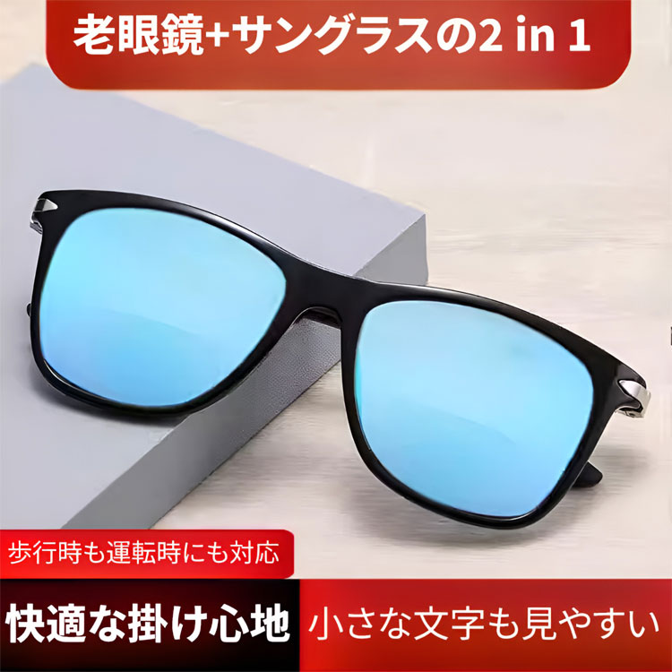ブルーコーティングレンズ｜遠近両用 紫外線対策｜老眼鏡・サングラスの2in1 | Square SunReader | Eterlens