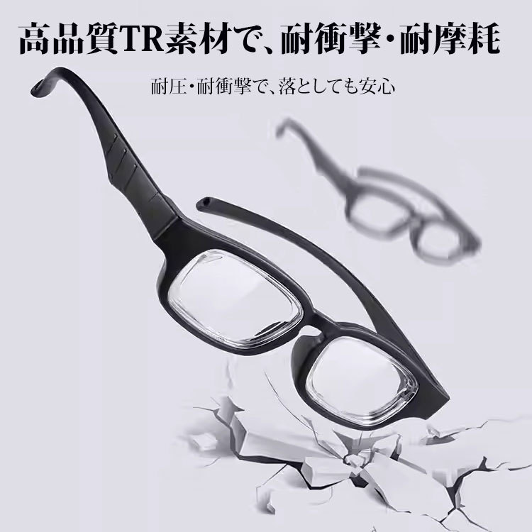 【度数調節 +1.00〜+4.00・1本で解決】Eterlens 自動で度数が変えられる老眼鏡｜超軽量TR素材｜ブルーライトカット機能付き｜黒縁スクエア型