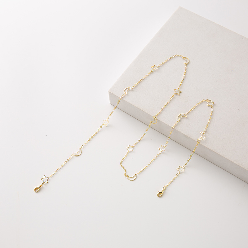 Eterlens | 色落ちしない 星と月の透かし彫りメガネチェーン