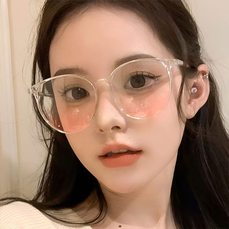 【小顔効果・すっぴん隠し】Eterlens チークカラービッグフレーム伊達メガネ | 超軽量TR素材 | 華やかなチークカラー | ブルーライトカット・お洒落・度なし伊達眼鏡 - 商品画像 3/9 (Round RxReady)