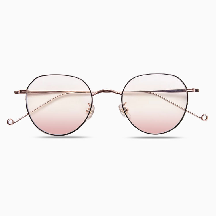 Eterlens|ゴールドリムチークカラーレンズメガネ|小顔効果ブルーライトカット|レトロクラシック