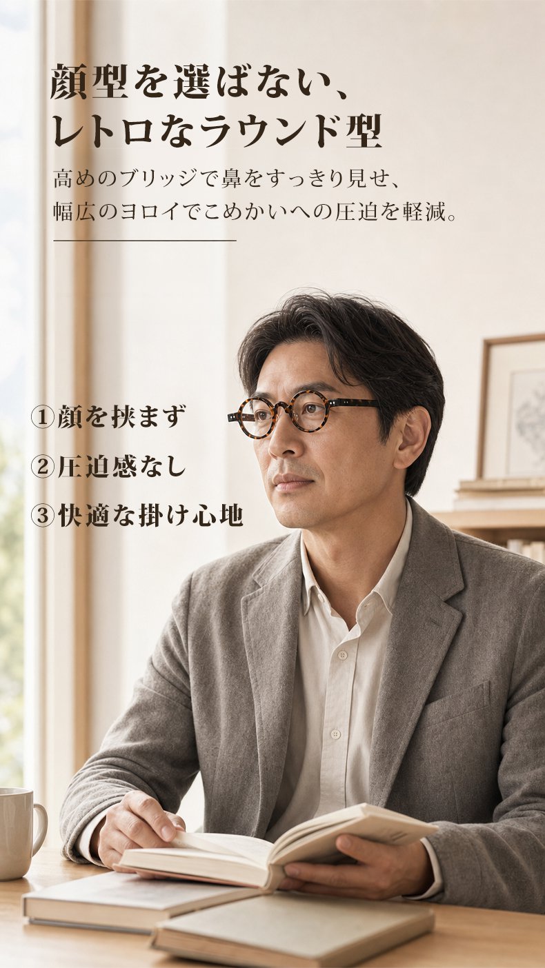 【超軽量14.6g・時の円環】Eterlens | 柔軟TR素材・極小ラウンド【Fashion-丸顔】| 鼻が痛くならない | アーティストの品格 メガネ |ストリート・ファッション 商品画像 17