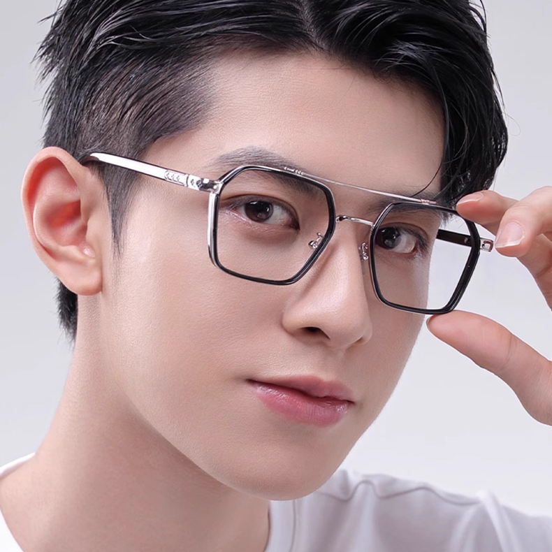 Eterlens｜レトロなダブルブリッジビッグフレームメガネ｜おしゃれな彫刻デザイン｜超軽量でスタイリッシュ