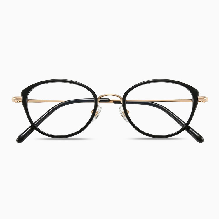 Eterlens｜純チタン＋TR超軽量キャットアイメガネ｜度付き対応｜さりげない小さめカーブ｜すっぴんでも肌映え