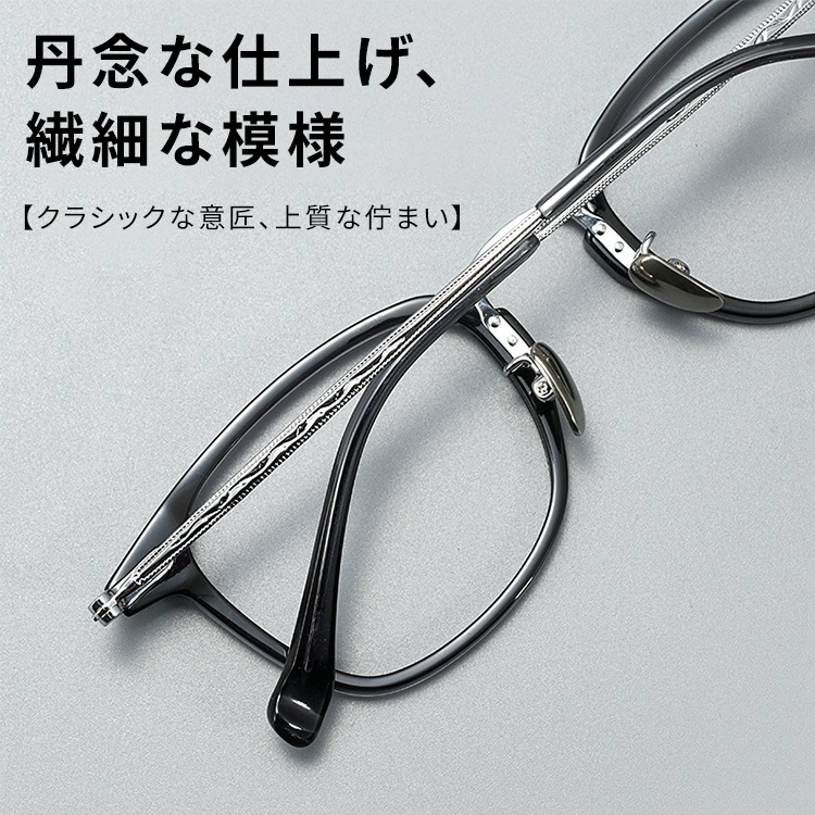 【知的でシャープ・小顔効果】Eterlens スクエアメガネ| TR+チタン|   13.9g超軽量フレーム | 度付き対応・ブルーライトカット・男女兼用 - 商品画像 5/10 (Round RxReady)