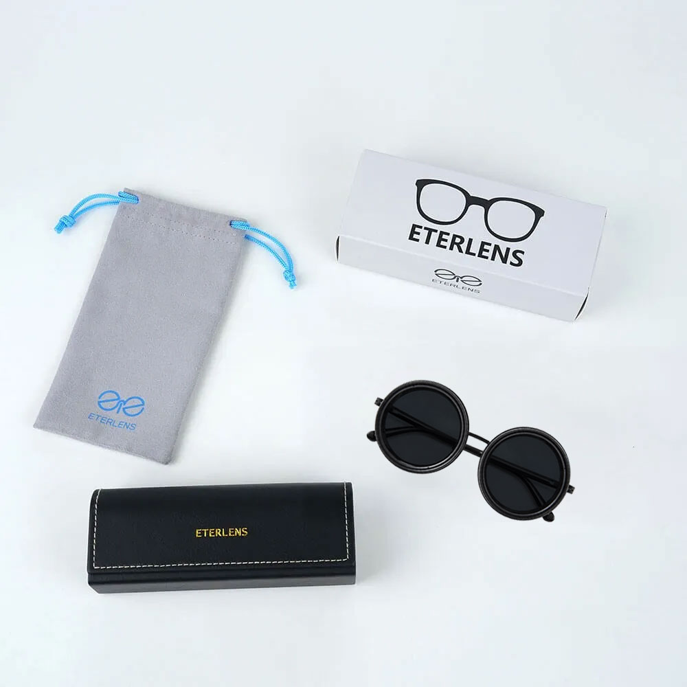 【1台2役・磁気吸着サングラス】Eterlens  調光メガネ 丸メガネ｜9段階調光機能付きマグネット式サングラス｜度付き対応・メタルフレーム