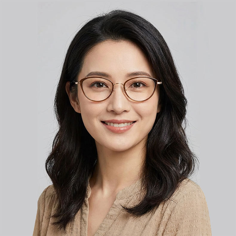 Eterlens｜純チタン＋TR超軽量キャットアイメガネ｜度付き対応｜さりげない小さめカーブ｜すっぴんでも肌映え