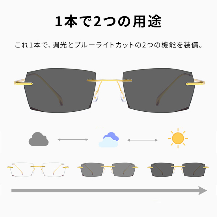 ツーポイントリムレス老眼鏡｜調光ブルーライトカット｜エレガントで控えめ | Rimless Photo - 商品画像 3/6