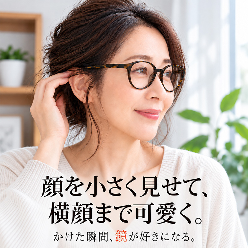 【顔、ひと回り小さく見せる眼鏡】レトロラウンドフレーム超軽量ブルーライトカット老眼鏡 |Eterlens