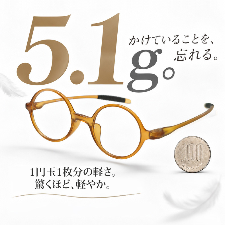 【500回落としても、無事でした】5.1g！レトロ風ラウンドフレームブルーライト老眼鏡 | 耳の痛み、鼻の跡、ずれ落ちるレンズ。今日で卒業です！