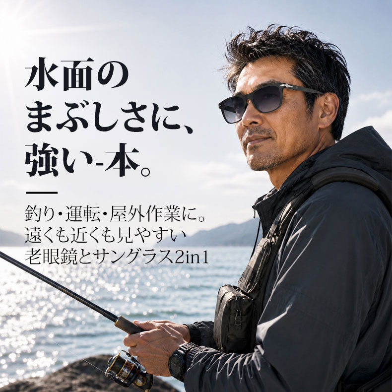 ビッグフレーム遠近両用多機能老眼鏡 | Square SunReader | Eterlens