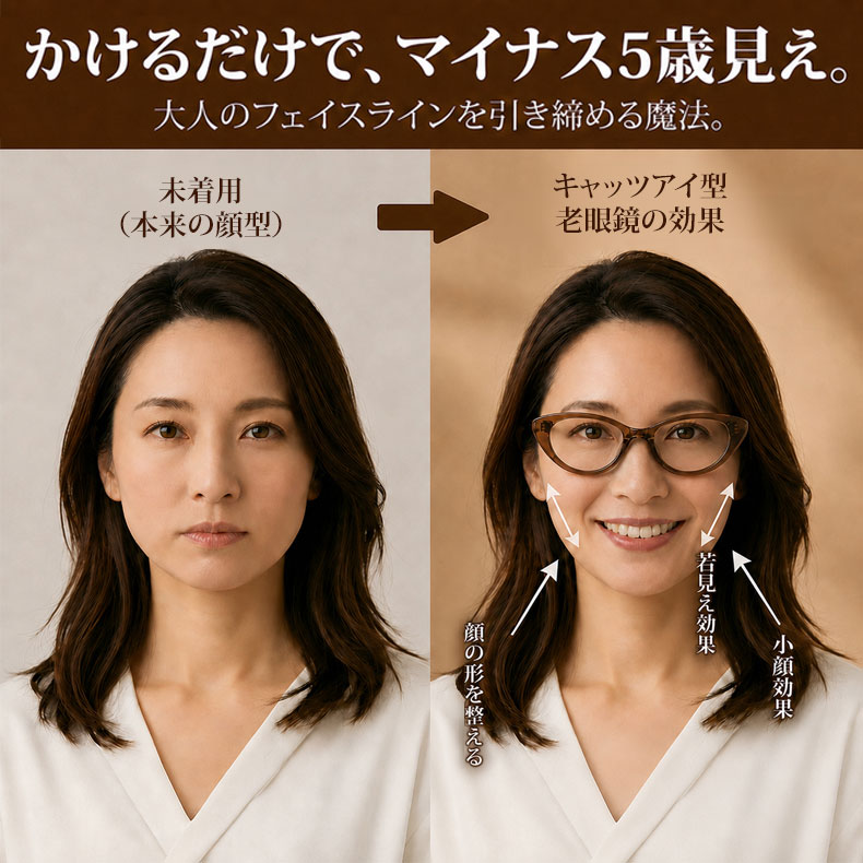 【小顔効果・メガネ】ETERLENS | フェイスライン補整「フォックス型」 | リフトアップ | 軽量 アセテート 大人可愛い 度付き 商品画像 6