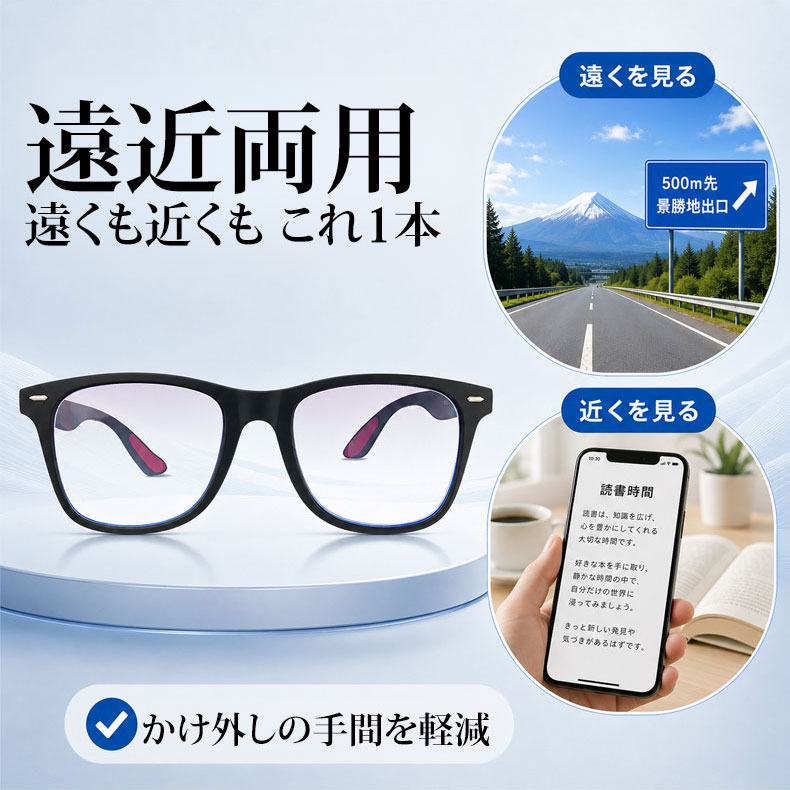 Eterlens GRAVITY 遠近両用ブルーライトカットビッグフレーム老眼鏡