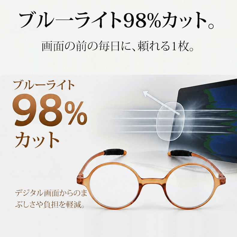 【500回落としても、無事でした】5.1g！レトロ風ラウンドフレームブルーライト老眼鏡 | 耳の痛み、鼻の跡、ずれ落ちるレンズ。今日で卒業です！