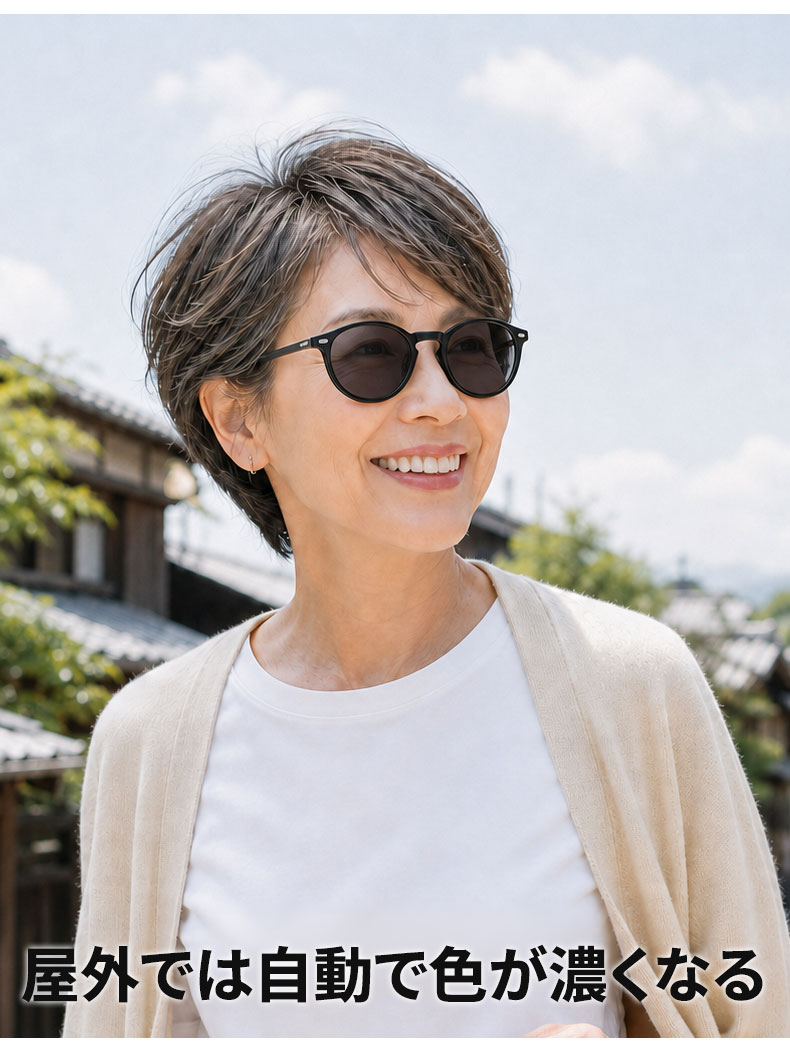 【室内外兼用・自動調光】Eterlens | 偏光レンズを採用 | 光に合わせて自然に色が変化 | UVカット | 運転・旅行・日常使いに | 素顔にもなじむ調光サングラス 商品説明画像 15