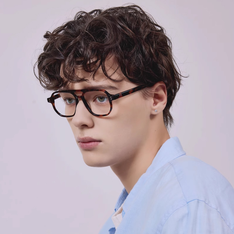 Eterlens｜アビエーターダブルブリッジリベットメガネ｜度付き対応｜レトロでエレガント