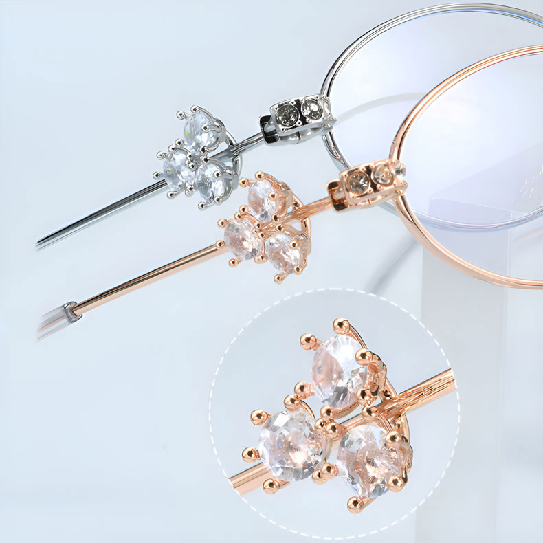 【まるで顔のジュエリー】Eterlens 知性の窓｜横顔に輝く「ラインストーン」付き オーバル｜軽量 上品｜老眼鏡 度付き - 商品画像 5/9 (Round Progressive)