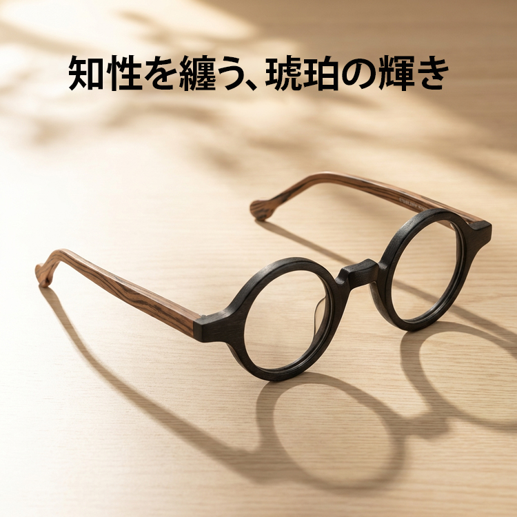 【小顔効果・知的な印象】Eterlens オーダーメイドメガネ ボストン型 | 天然木製フレーム | 度付き対応・ブルーライトカット・メンズ - 商品画像 2/7 (Boston RxReady)