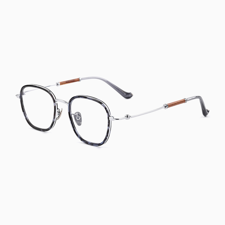 Eterlens｜【品格・クラシック】木製テンプル×べっ甲調メタルフレーム│クラシックなスクエアデザイン｜目元をやさしく引き立てる｜上質感のあるフレームメガネ｜度付き対応可能
