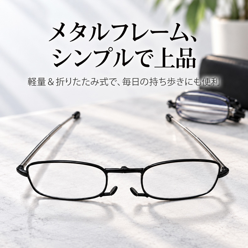 【車のキーほどのコンパクトサイズ】 Eterlens 超小型 折りたたみリーディンググラス │ ブルーライトカット対応 │スマホ・PC用 男女兼用