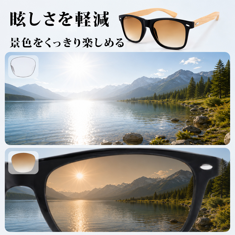 【UVカット・遠近両用】Eterlens | 木製テンプル二重焦点サングラス