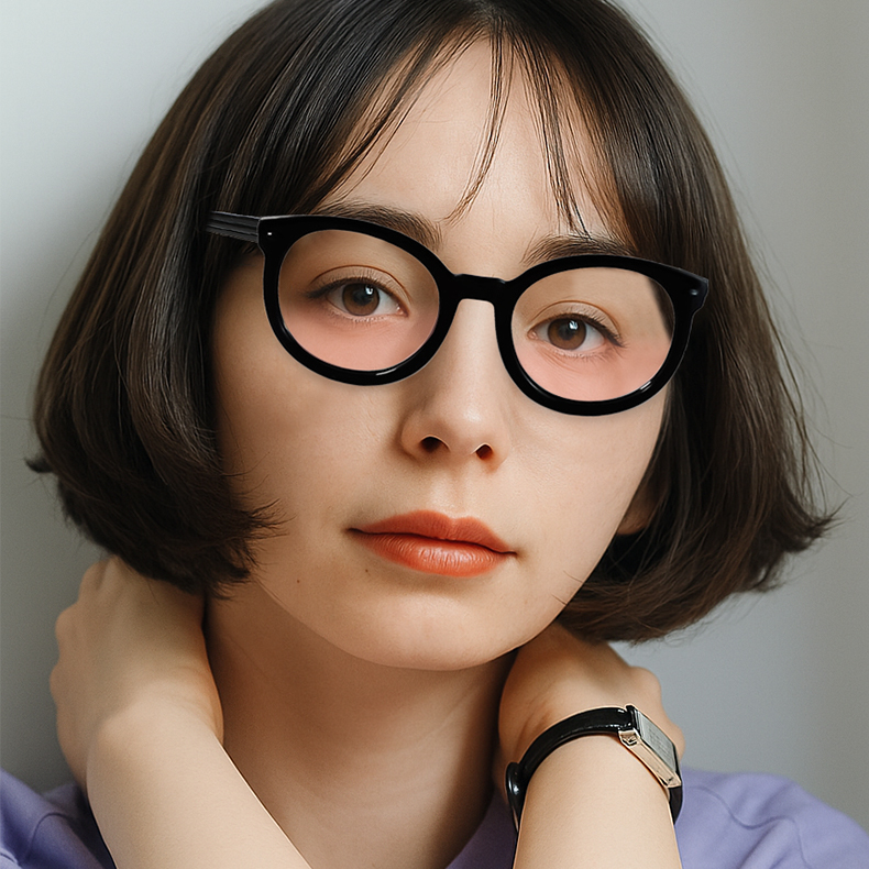 【血色感アップ・美肌効果】Eterlens 度付き チークメガネ | 小顔見えボストンフレーム | 素顔美人・チークカラーレンズ・伊達メガネ - 商品画像 3/5 (Boston RxReady)