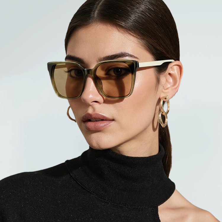 Eterlensサングラス│緑の大きめフレームで紫外線防止│色白見せ・小顔効果│ストリート スナップ・旅行用サングラス