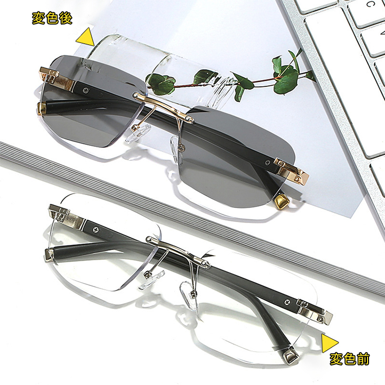 Eterlens｜幾何エッジカットリムレス老眼鏡｜調光遠近両用多焦点｜落ち着きのある大人スタイル