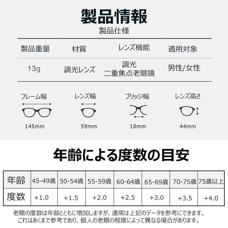 Eterlens 遠近両用調光サングラス機能付き老眼鏡-Eterlens