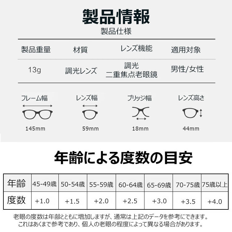 Eterlens 遠近両用調光サングラス機能付き老眼鏡-Eterlens