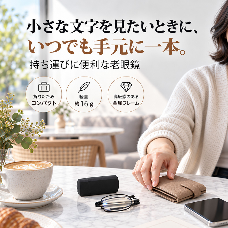 【車のキーほどのコンパクトサイズ】 Eterlens 超小型 折りたたみリーディンググラス │ ブルーライトカット対応 │スマホ・PC用 男女兼用